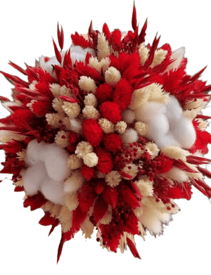 Buchet cununie/nunta, flori uscate alb si rosu – AMB208003