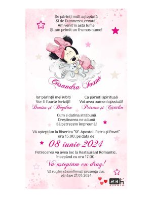 Invitație digitală botez Fetiță, personalizată cu baby Minnie – MIBC309001