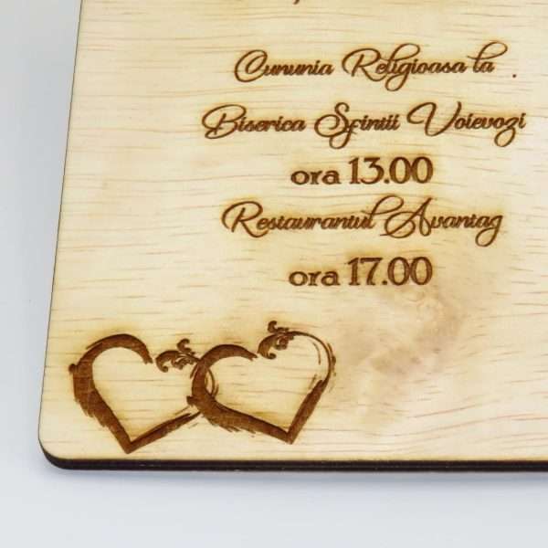 Invitatii nunta sau botez din lemn gravate laser 23h Events 1