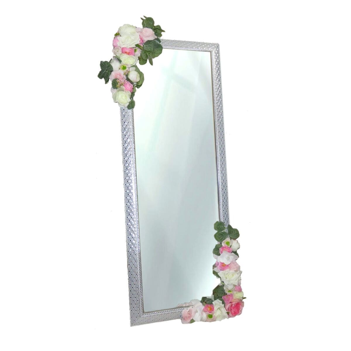 Oglinda miresei lucrata cu flori de matase, roz ILIF405006 (1)