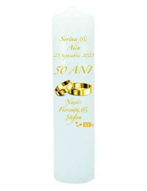 Lumanare nunta de Aur aniversare 50 ani, personalizata, pentru a fi decorata cu flori naturale – PRIF303015