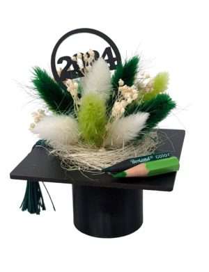 Mini tocă decorată cu flori uscate, verde DSPH404007