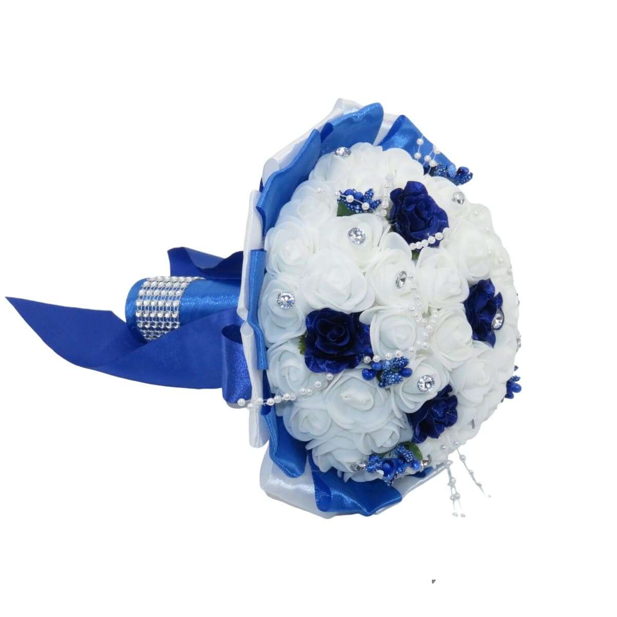 Buchet mireasa cu flori de spuma, albastru si alb ILIF403054 (2)