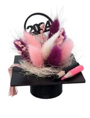 Mini tocă decorată cu flori uscate, roz mov DSPH404005