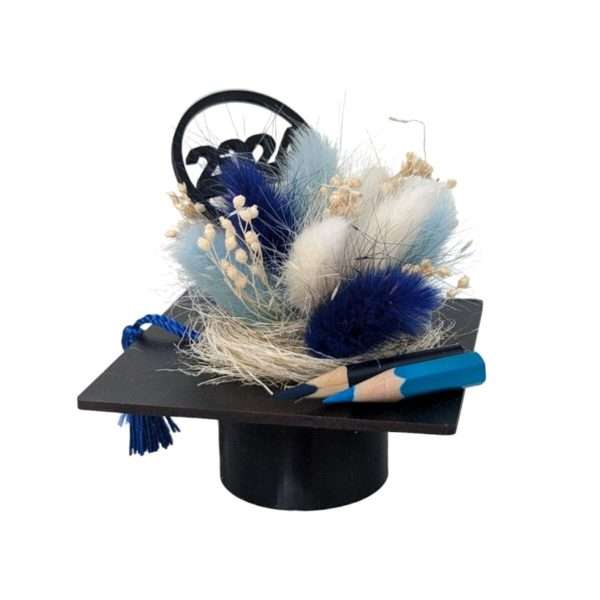 Mini tocă decorată cu flori uscate, albastru DSPH404003
