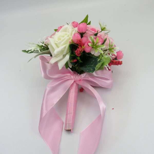 Buchet mireasa nasa cu flori roz de matase ILIF308003 7