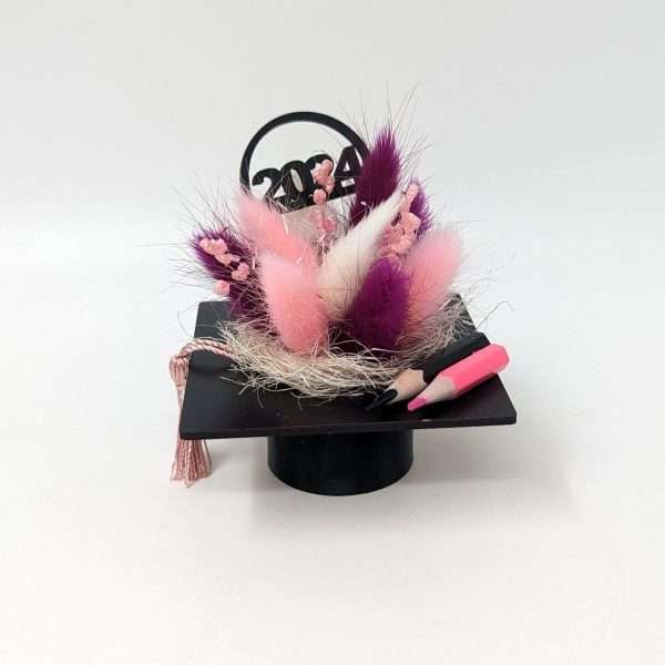 Mini tocă decorată cu flori uscate, roz mov DSPH404005