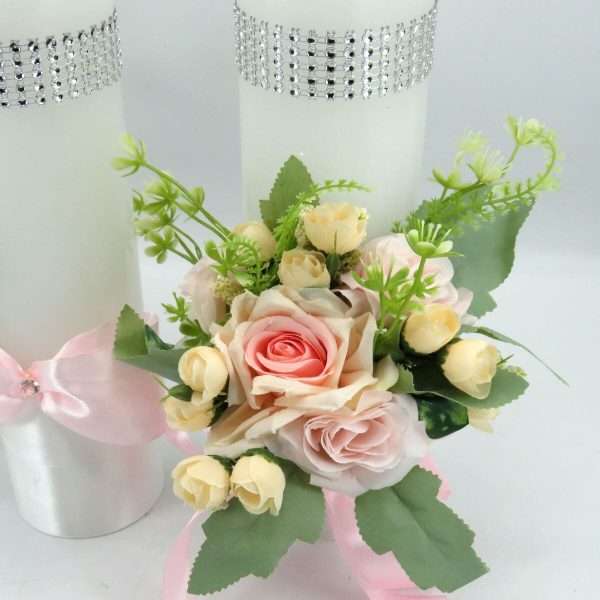 Lumanare Nunta decorata, flori de matase roz ILIF402030 (12)