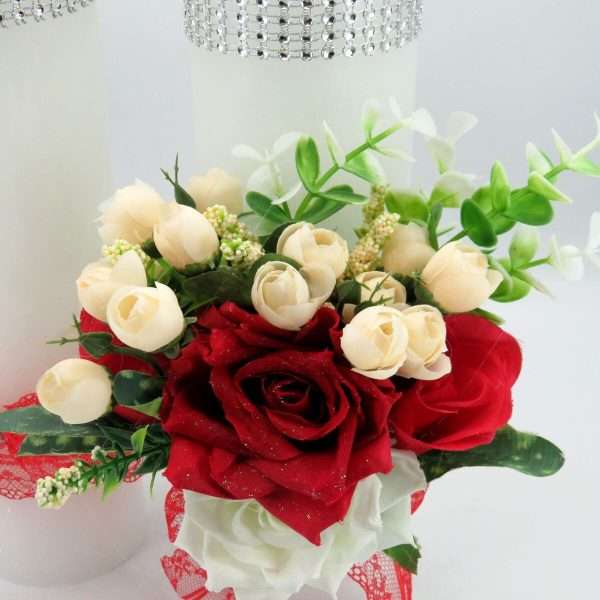 Lumanare Nunta decorata, flori de matase rosu ILIF402031 (6)