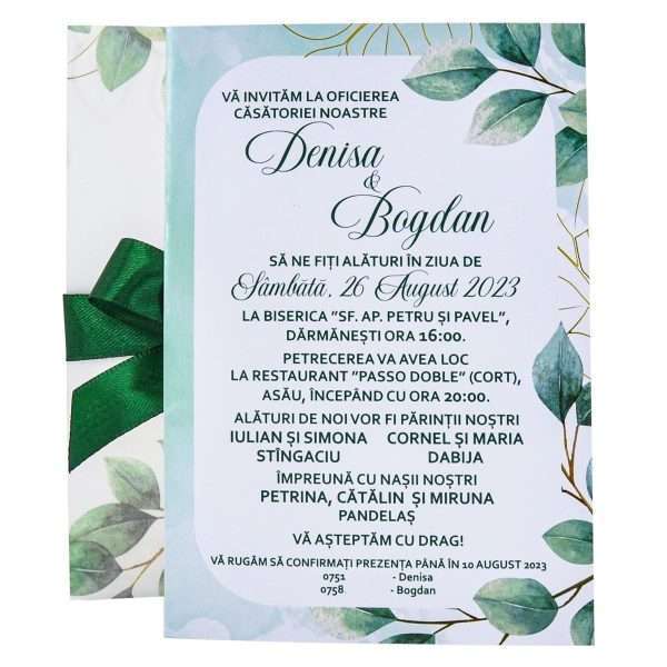 invitatie nunta frunze verzi calc printat vellum 2 Custom