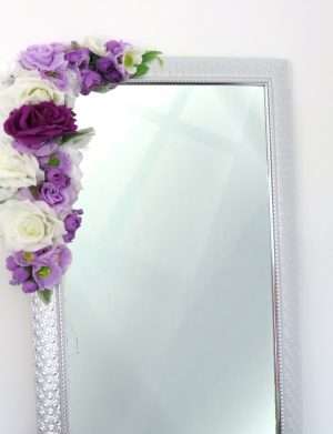Oglinda miresei lucrata cu flori de matase, mov – ILIF404022
