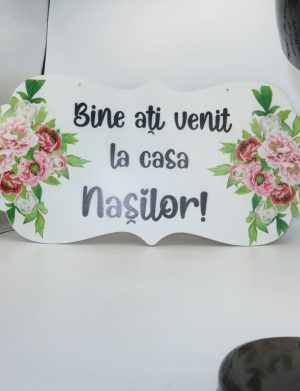 Pancartă nuntă Bine ați venit la casa Nașilor, 66,5x31cm – ILIF310030