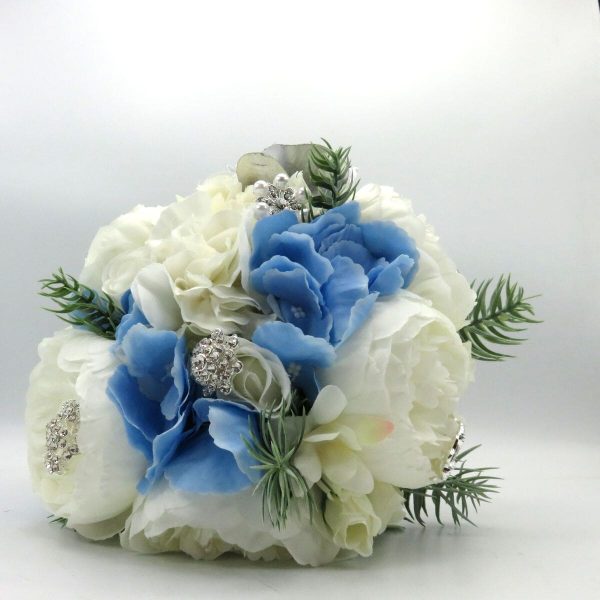 Buchet mireasa iarna, Flori de Gheata, alb bleu ILIF311035 (1)