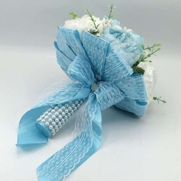 Buchet mireasa cu flori de matase, Aqua, bleu&alb ILIF403047 (4)