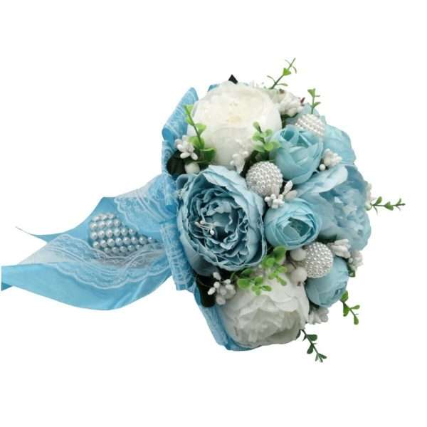 Buchet mireasa cu flori de matase, Aqua, bleu&alb ILIF403047 (6)