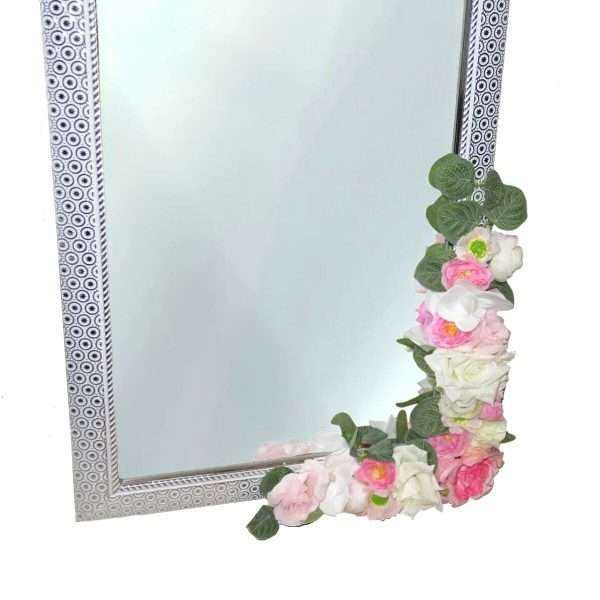 Oglinda miresei lucrata cu flori de matase, roz ILIF405006 (3)