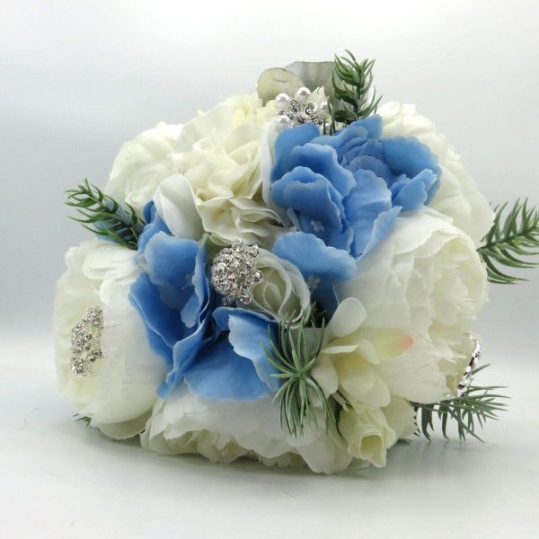 Buchet mireasa iarna, Flori de Gheata, alb bleu ILIF311035 (10)