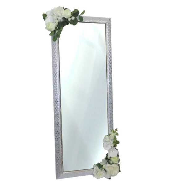 Oglinda miresei lucrata cu flori de matase, alb ILIF311033 (2)