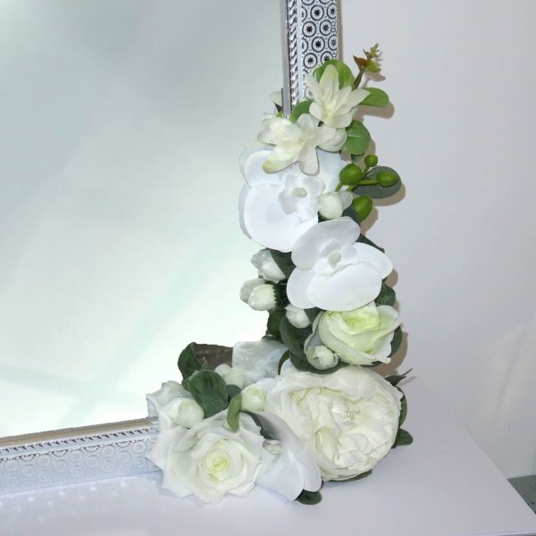 Oglinda miresei lucrata cu flori de matase, alb ILIF311033 (3)
