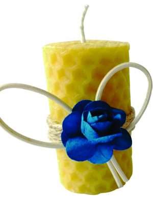 Marturie nunta sau botez lumanare din ceara de albine floare albastra, DSPH154