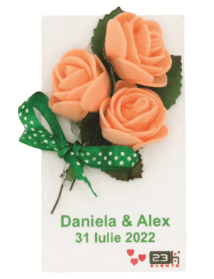 Marturie nunta cu magnet, personalizata si decorata cu flori, model 1 – ILIF203059