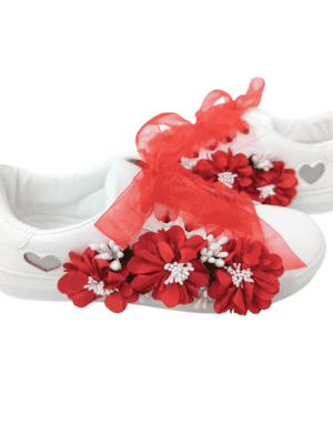 Tenisi pentru mireasa cu panglica si flori rosu DSPH304003 1