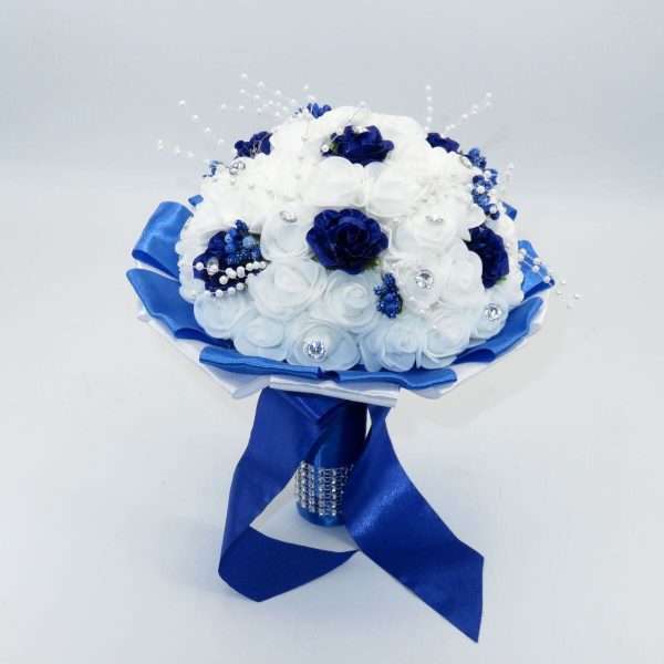 Buchet mireasa cu flori de spuma, albastru si alb ILIF403054 (4)