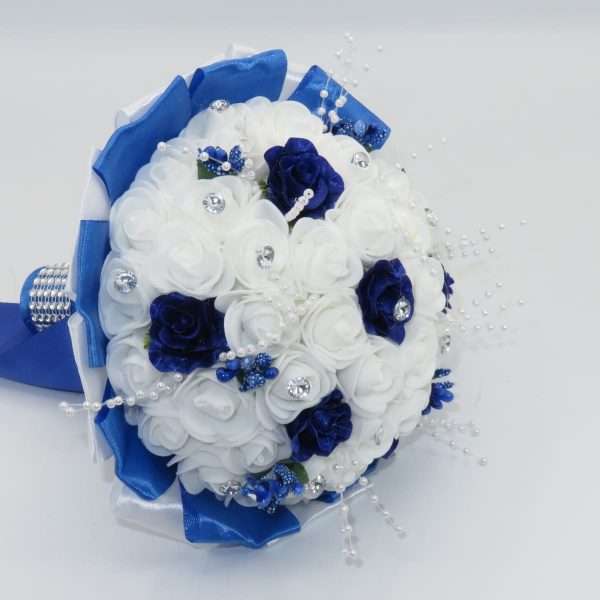 Buchet mireasa cu flori de spuma, albastru si alb ILIF403054 (3)