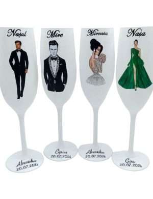 Set 4 pahare nunta personalizate pentru miri & nasi – FEIS205007