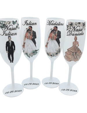 Set 4 pahare nunta personalizate pentru miri nasi FEIS208001