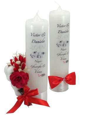 Lumanare nunta aniversare 25 ani, decorata, rosu alb ILIF406016 (4)