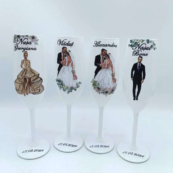 Set 4 pahare nunta personalizate pentru miri, nasi FEIS208001