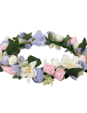 Coronita din flori de matase si spuma alb lila roz DSPH305003