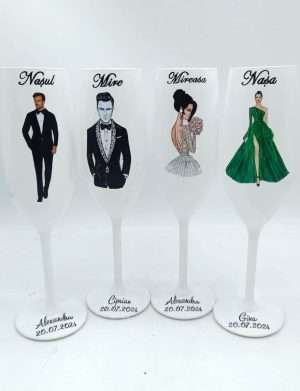 Set 4 pahare nunta personalizate pentru miri & nasi – FEIS205007
