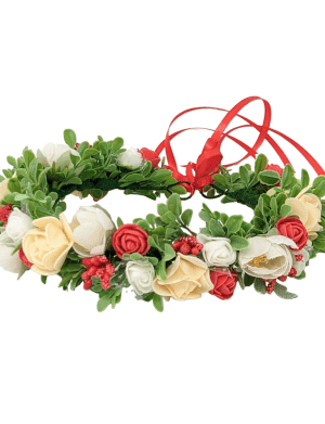 Coronita din flori de matase si spuma, alb-verde-rosu – DSPH305004