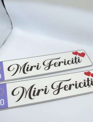 Decor masina, numar auto, Miri Fericiti pentru nunta, model alb-negru – ILIF305004
