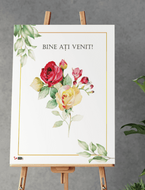 Tablou Bine Ati Venit, Trandafiri si Frezii, dim. 53×70 – OPB307004