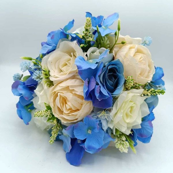 Buchet mireasanasa cu flori de matase, alb albastru FEIS309006 (1)