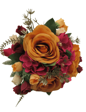 Buchet mireasa/nasa cu flori de matase, caramiziu-rosu – ILIF309009