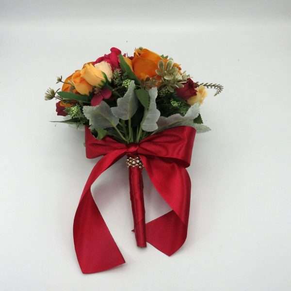 Buchet mireasanasa cu flori de matase caramiziu rosu ILIF309009 3