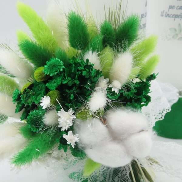 Lumanare Nunta decorata cu flori uscate, verde smarald ILIF402007 (5)