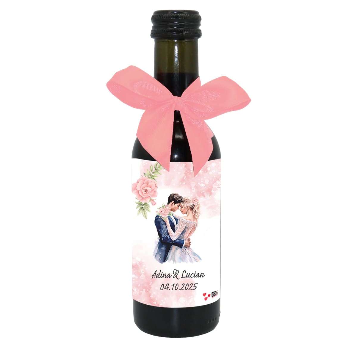 Marturie nunta, Sticluta de Vin personalizata & fundita, Fuzzy Pink ILIF404007