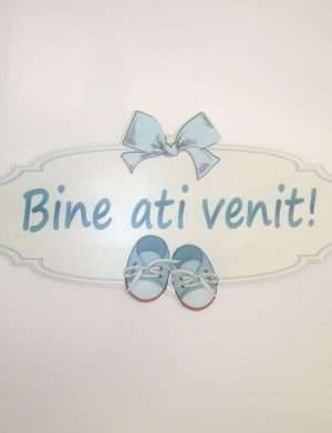 Pancarta botez, Bine ati venit, botosei albastri Baietel, dim. 83×39 cm – ILIF302007