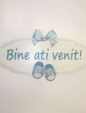 Pancarta botez, Bine ati venit, botosei albastri Baietel, dim. 83×39 cm – ILIF302007