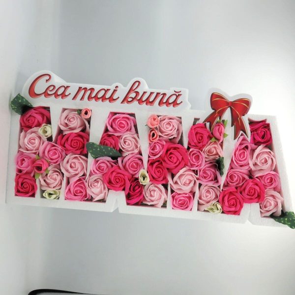 Aranjament cadou pentru mama, cu trandafiri de sapun roz ILIF311022 (2)