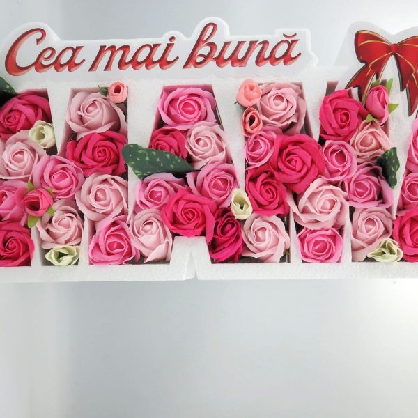 Aranjament cadou pentru mama, cu trandafiri de sapun roz ILIF311022 (5)