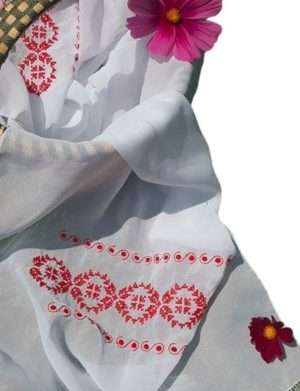Esarfa dezgatit mireasa, model traditional – broderie rosie – ILIF401013