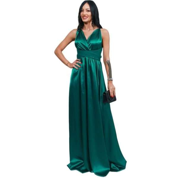 Rochie versatila lunga cu bretele din tulle, verde smarald ACD404059 (2)