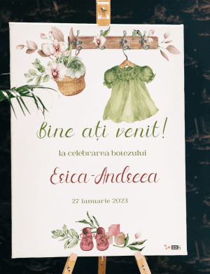 Tablou Bine Ati Venit! pentru botez, Pure Green, dim. 53×70 cm – OPB211007