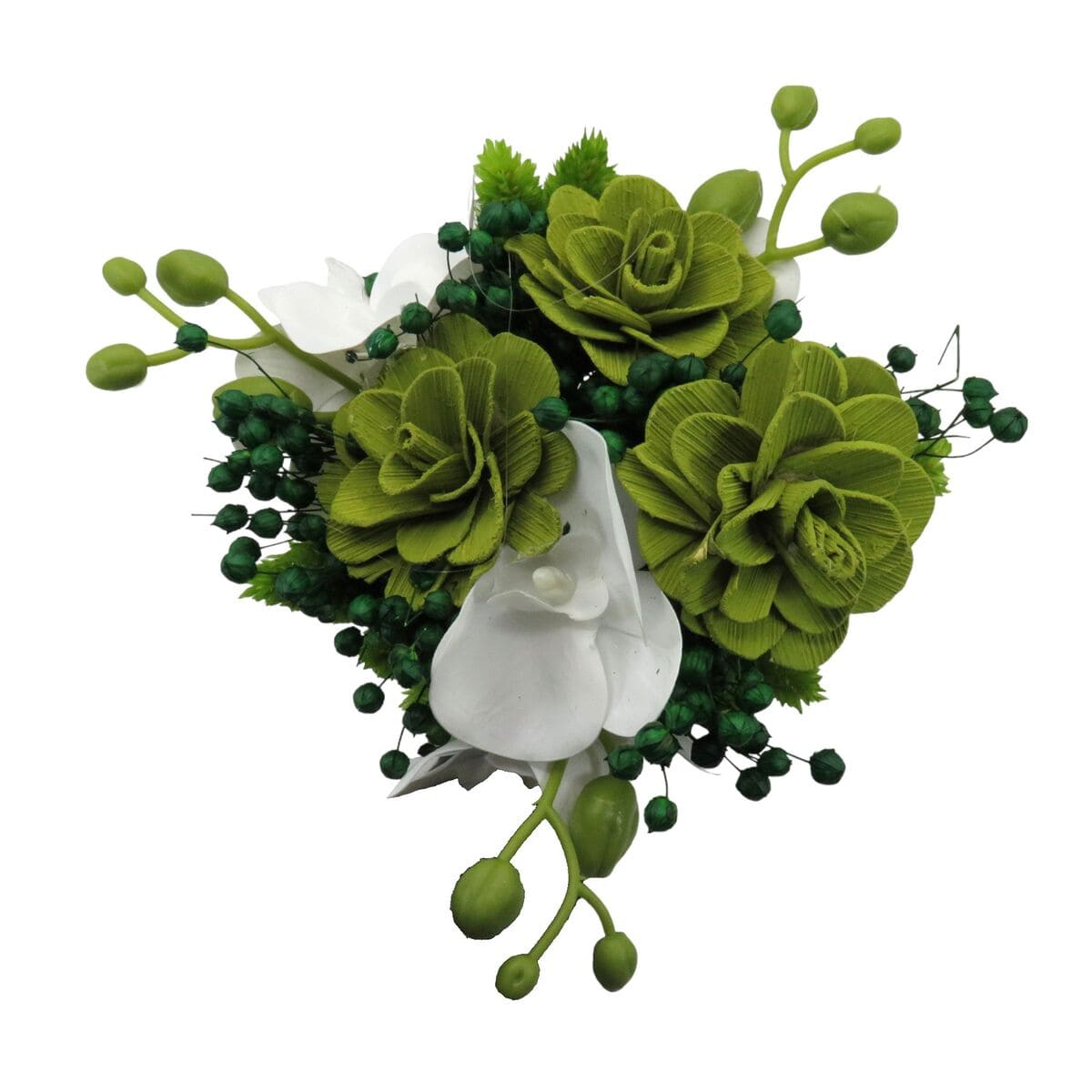 Buchet mireasanasa cu flori uscate si orhidee din silicon, alb&verde ILIF310048 (7)